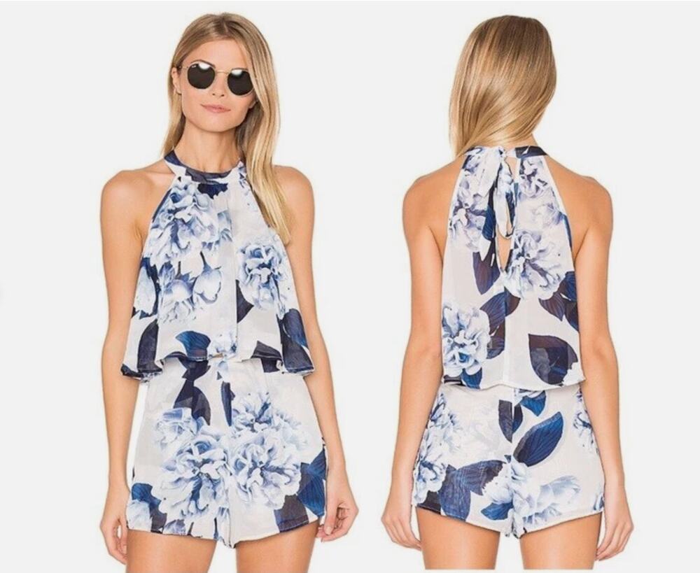 Show Me Your Mumu Mateo Tie Back Top Sawyer Shorts Blue Floral Set Small